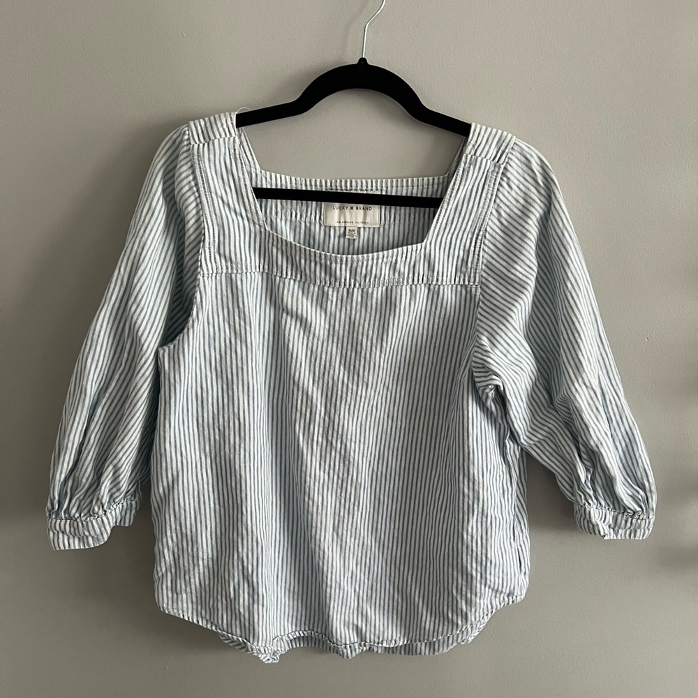 Lucky Brand Light Blue Striped Square-Neck Women's Top